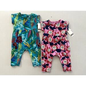Tea Collection 3-6 M Cuff Sleeve Baby Rompers Cotton Colorful Summer Print NWT